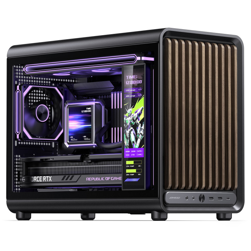 Jonsbo D33 Wood obudowa komputerowa, Micro-ATX, mATX, szkło hartowane, czarna, drewno
