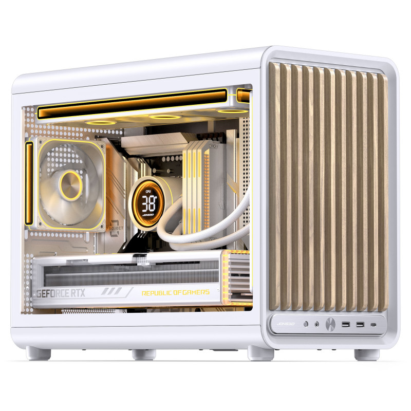 Jonsbo D33 Wood obudowa komputerowa, mini obudowa, mATX, szkło hartowane, biała, drewno (D33 WD/WHITE)
