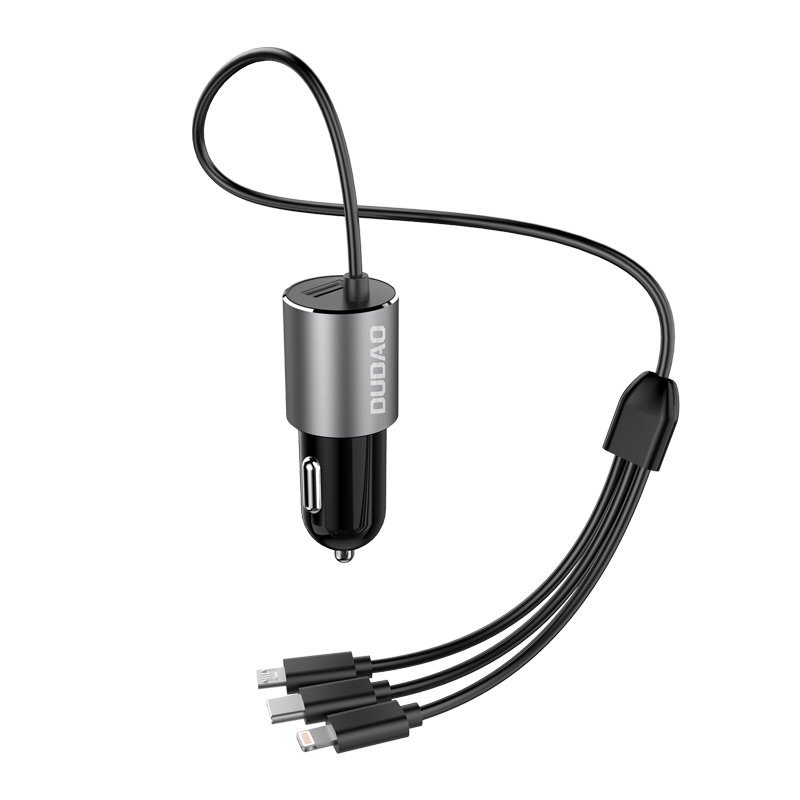 Ładowarka samochodowa Dudao R5ProN z wbudowanym kablem 3w1 (Lightning / USB-C / micro USB), 3,4 A, 1 m, czarna