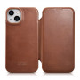 iCarer CE Oil Wax Premium Leather Folio Case skórzane etui z magnetyczną klapką do iPhone 14 Plus, MagSafe, brązowe (AKI14220707-BN)