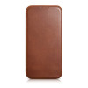 iCarer CE Oil Wax Premium Leather Folio Case skórzane etui z magnetyczną klapką do iPhone 14 Plus, MagSafe, brązowe (AKI14220707-BN)