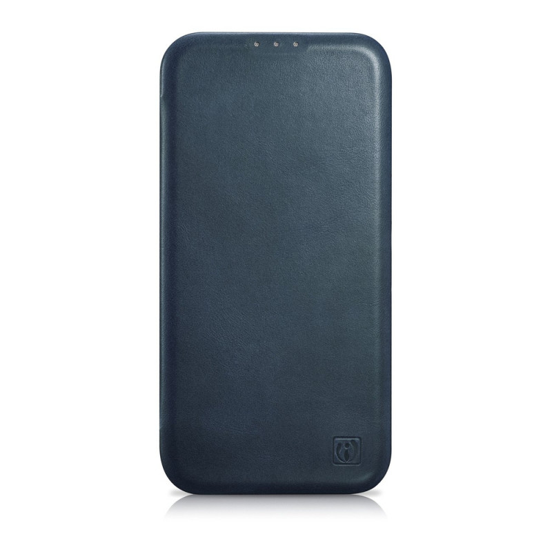 iCarer CE Oil Wax Premium Leather Folio Case skórzane etui z magnetyczną klapką do iPhone 14 Plus, MagSafe, niebieskie (AKI14220707-BU)