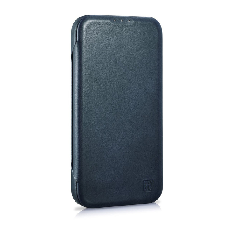 iCarer CE Oil Wax Premium Leather Folio Case skórzane etui z magnetyczną klapką do iPhone 14 Plus, MagSafe, niebieskie (AKI14220707-BU)