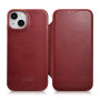 iCarer CE Oil Wax Premium Leather Folio Case skórzane etui z magnetyczną klapką do iPhone 14 Plus, MagSafe, czerwone (AKI14220707-RD)