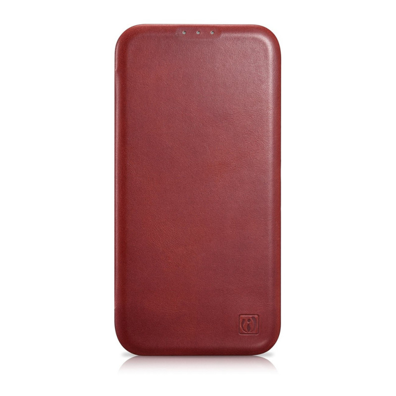 iCarer CE Oil Wax Premium Leather Folio Case skórzane etui z magnetyczną klapką do iPhone 14 Plus, MagSafe, czerwone (AKI14220707-RD)