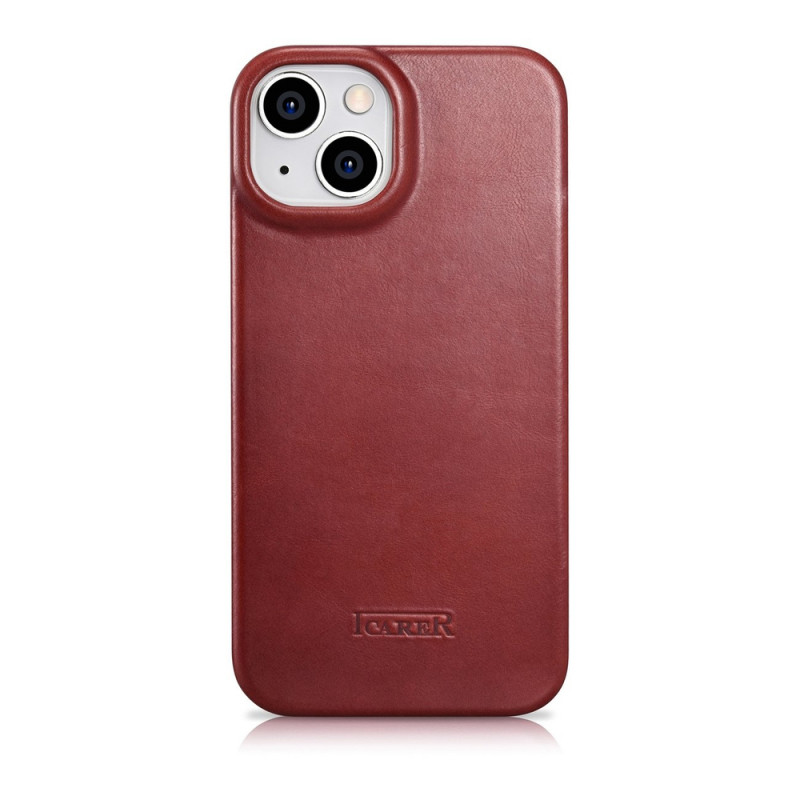 iCarer CE Oil Wax Premium Leather Folio Case skórzane etui z magnetyczną klapką do iPhone 14 Plus, MagSafe, czerwone (AKI14220707-RD)