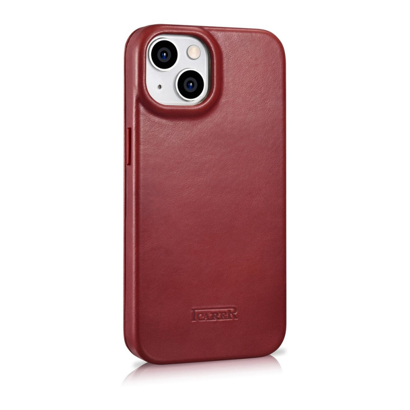 iCarer CE Oil Wax Premium Leather Folio Case skórzane etui z magnetyczną klapką do iPhone 14 Plus, MagSafe, czerwone (AKI14220707-RD)
