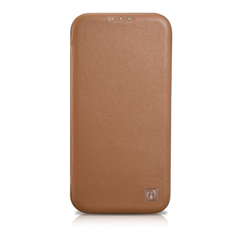 iCarer CE Premium Leather Folio Case skórzane etui z magnetyczną klapką do iPhone 14 Plus, MagSafe, brązowe (WMI14220715-BN)