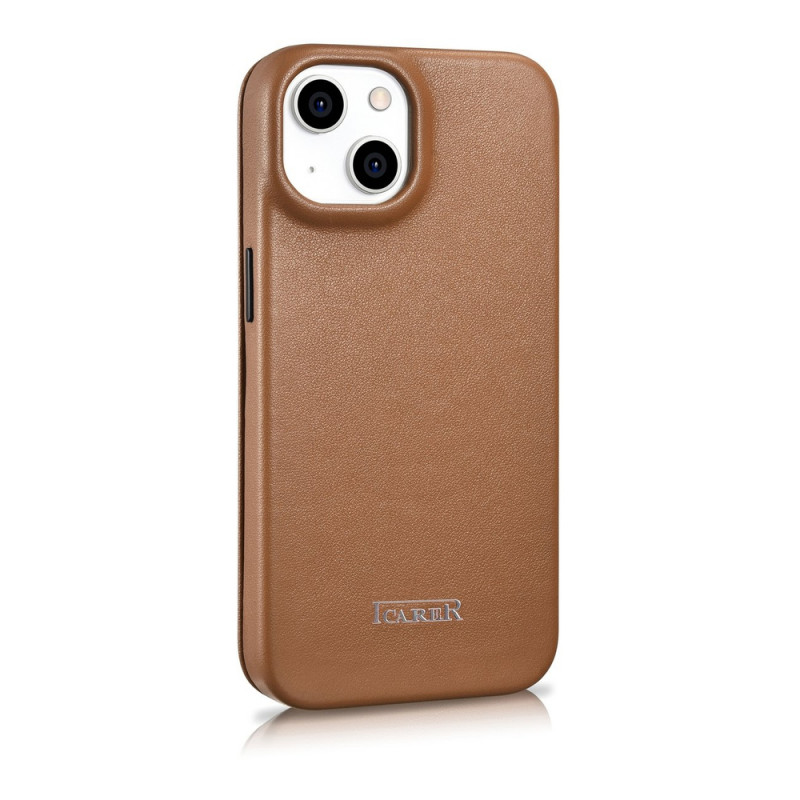 iCarer CE Premium Leather Folio Case skórzane etui z magnetyczną klapką do iPhone 14 Plus, MagSafe, brązowe (WMI14220715-BN)