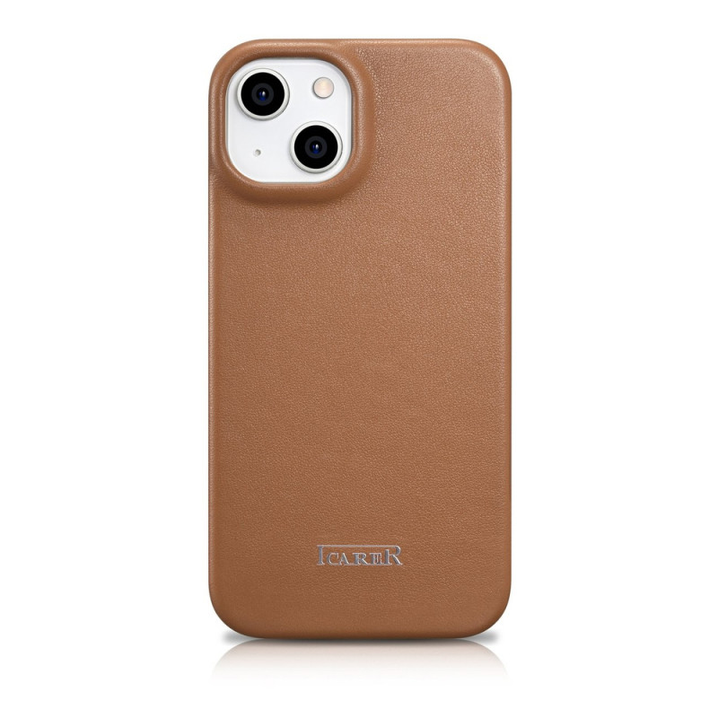 iCarer CE Premium Leather Folio Case skórzane etui z magnetyczną klapką do iPhone 14 Plus, MagSafe, brązowe (WMI14220715-BN)
