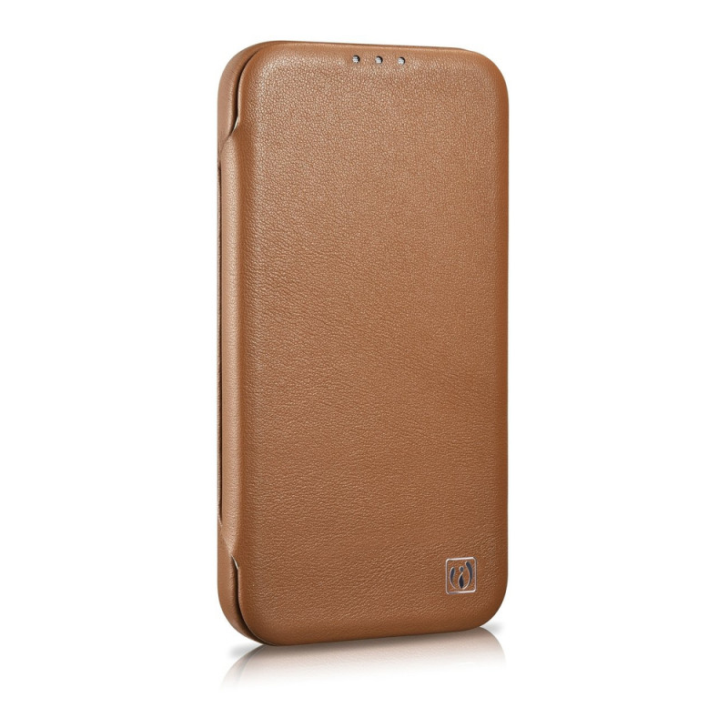 iCarer CE Premium Leather Folio Case skórzane etui z magnetyczną klapką do iPhone 14 Plus, MagSafe, brązowe (WMI14220715-BN)