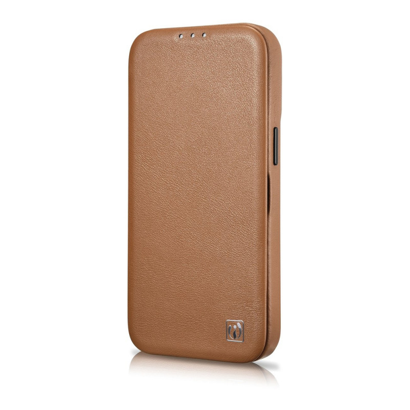 iCarer CE Premium Leather Folio Case skórzane etui z magnetyczną klapką do iPhone 14 Plus, MagSafe, brązowe (WMI14220715-BN)