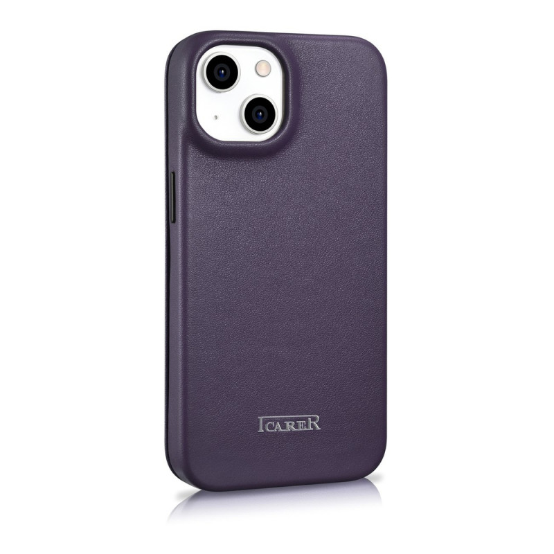 iCarer CE Premium Leather Folio Case skórzane etui z magnetyczną klapką do iPhone 14 Plus, MagSafe, ciemnofioletowe (WMI14220715-DP)