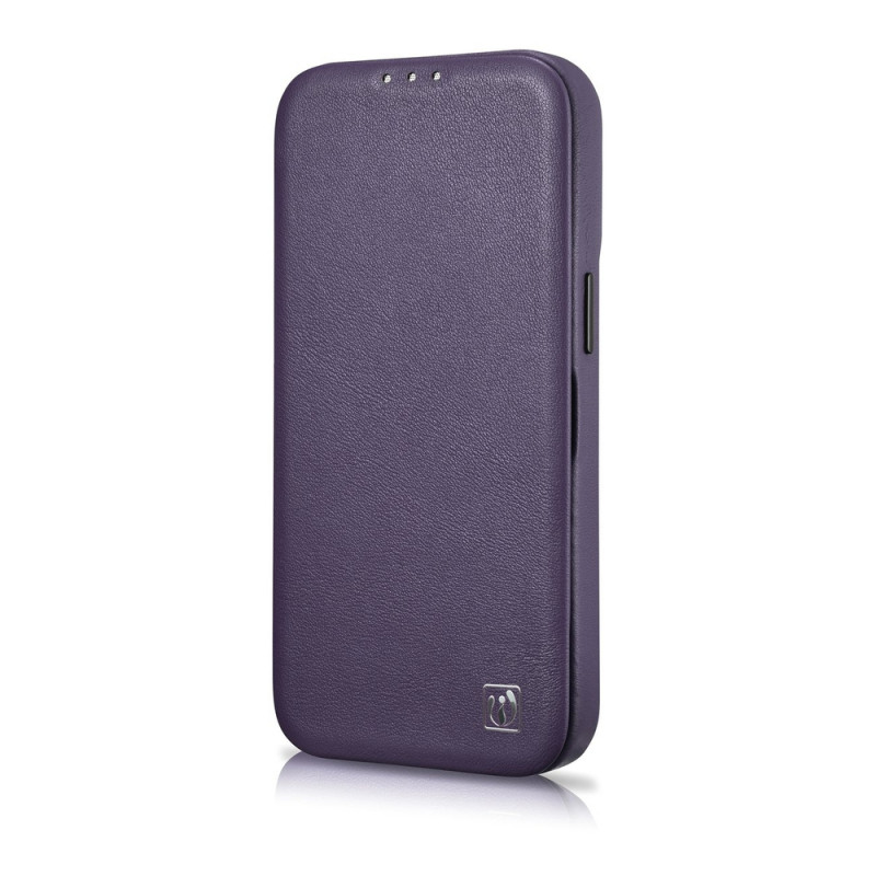 iCarer CE Premium Leather Folio Case skórzane etui z magnetyczną klapką do iPhone 14 Plus, MagSafe, ciemnofioletowe (WMI14220715-DP)