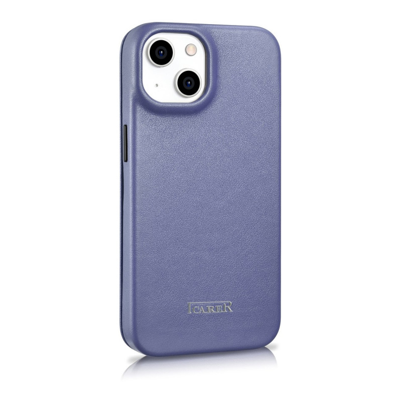 iCarer CE Premium Leather Folio Case skórzane etui do Apple iPhone 14 Plus / 15 Plus, MagSafe, jasnofioletowe (ICR413)