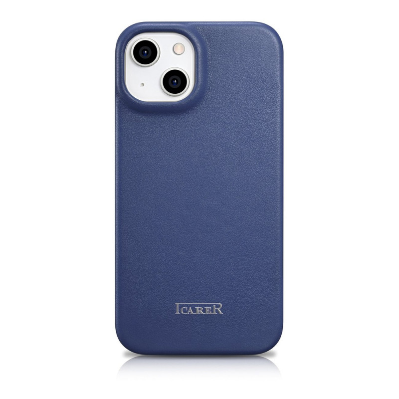 iCarer CE Premium Leather Folio Case skórzane etui z magnetyczną klapką do iPhone 14 Plus, MagSafe, niebieskie (WMI14220715-BU)