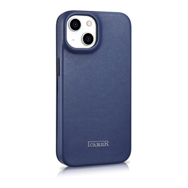 iCarer CE Premium Leather Folio Case skórzane etui z magnetyczną klapką do iPhone 14 Plus, MagSafe, niebieskie (WMI14220715-BU)