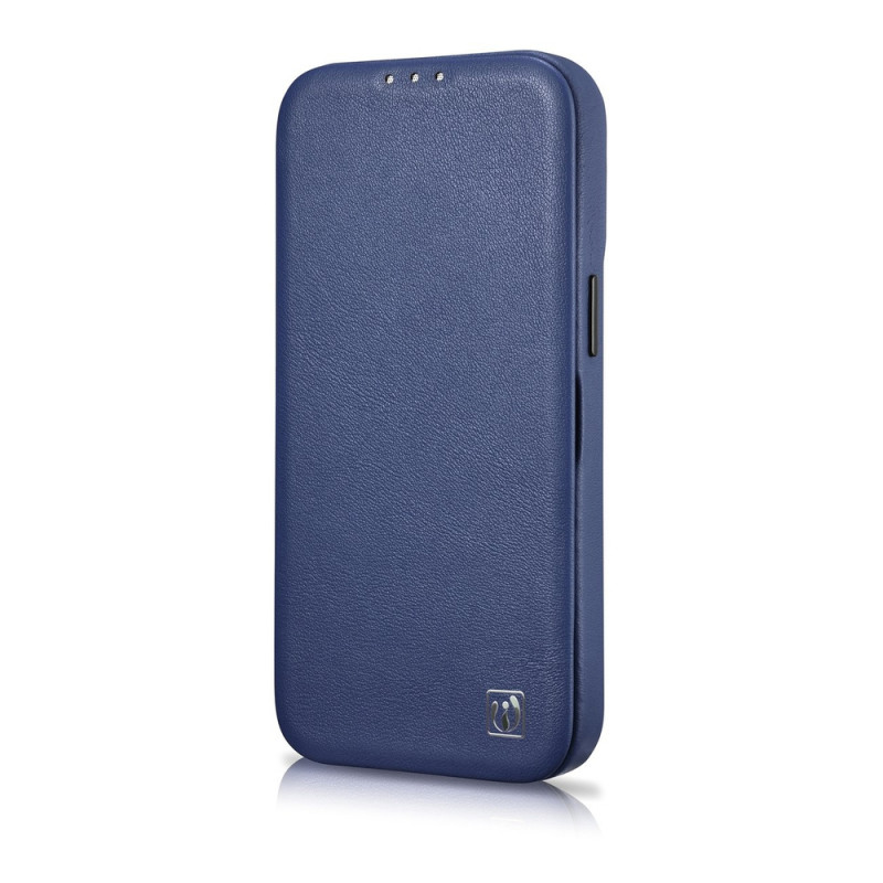 iCarer CE Premium Leather Folio Case skórzane etui z magnetyczną klapką do iPhone 14 Plus, MagSafe, niebieskie (WMI14220715-BU)