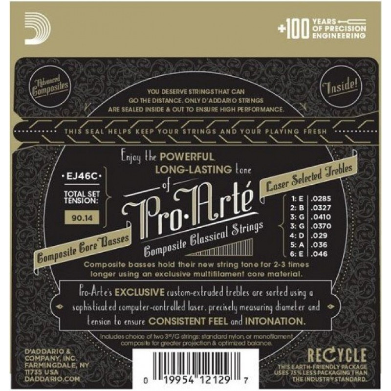 Daddario D'Addario EJ46 Pro-Arté struny do gitary klasycznej, wysokie napięcie, 28-44