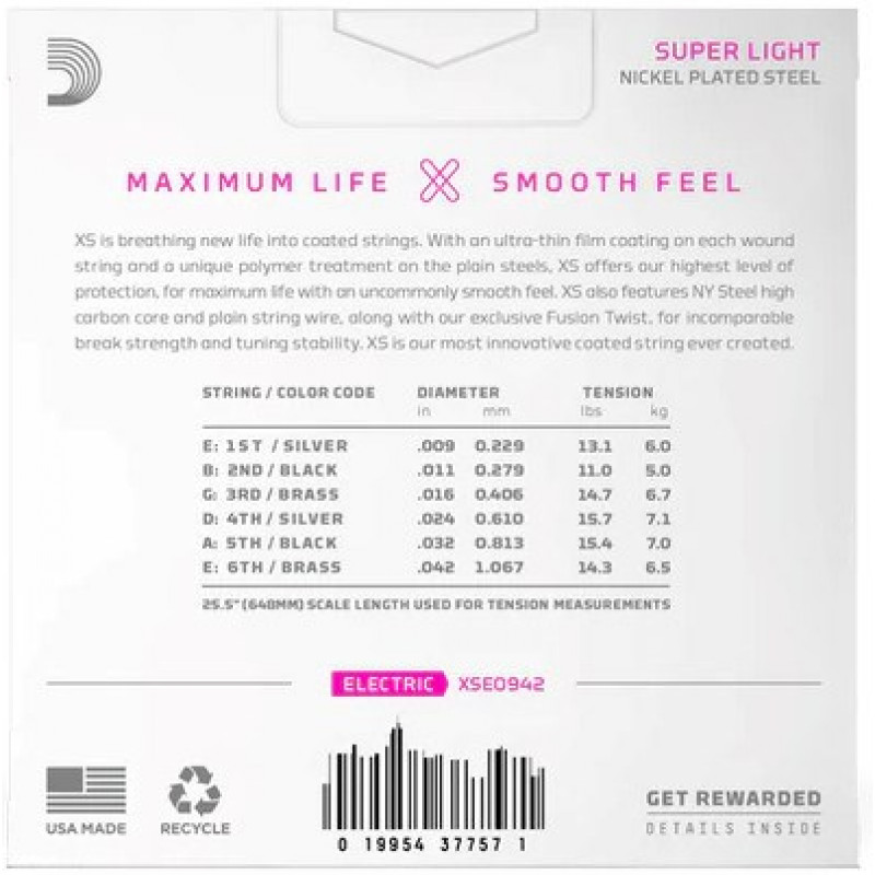 Daddario D'Addario XSE0942 struny do gitary elektrycznej, Super Light 9–42