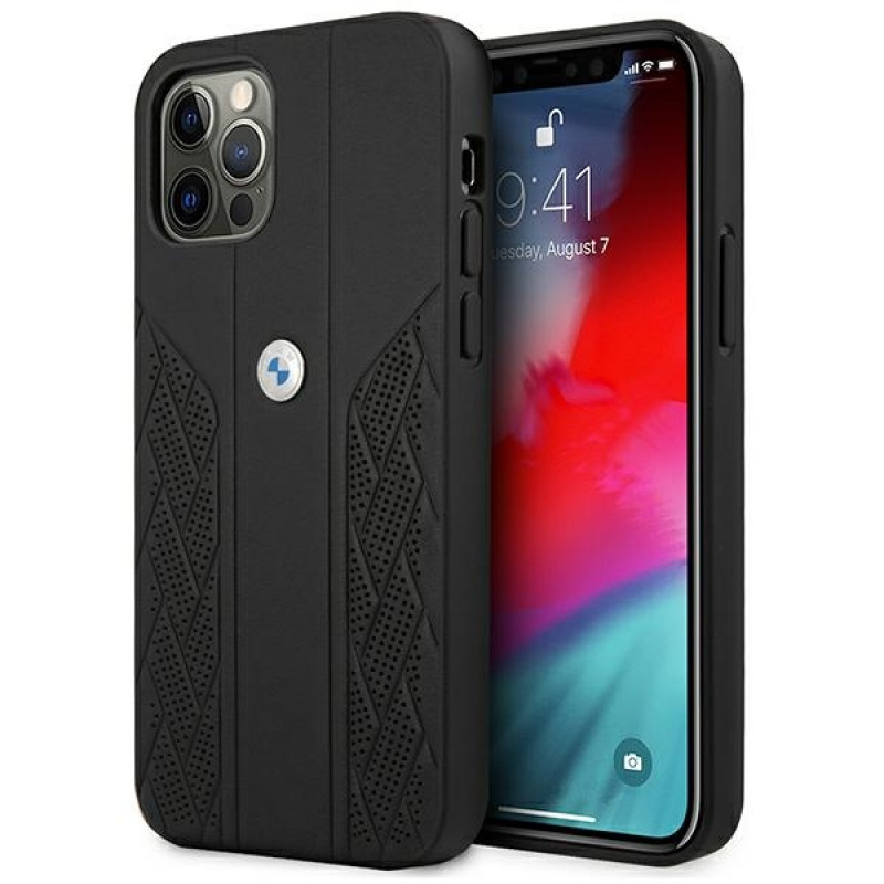BMW BMHCP12LRSPPK Curve Perforate skórzane etui typu hardcase do Apple iPhone 12 Pro Max, czarne