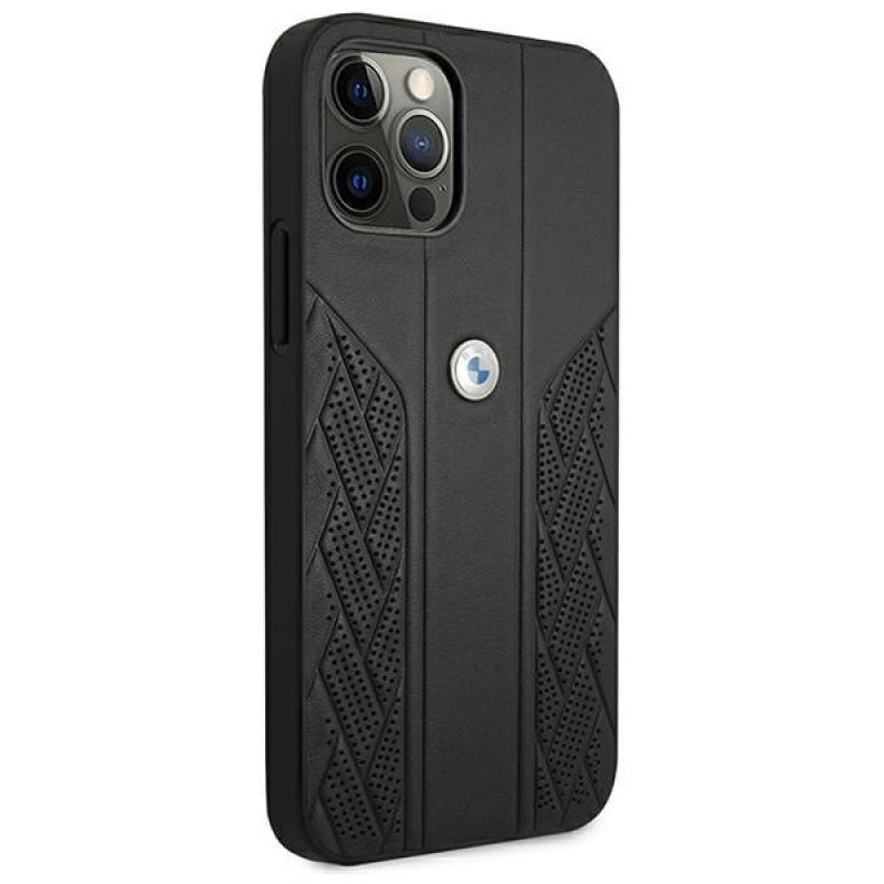 BMW BMHCP12LRSPPK Curve Perforate skórzane etui typu hardcase do Apple iPhone 12 Pro Max, czarne