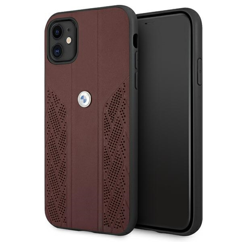 BMW BMHCN61RSPPR Leather Curve Perforate sztywne etui do Apple iPhone 11, czerwone