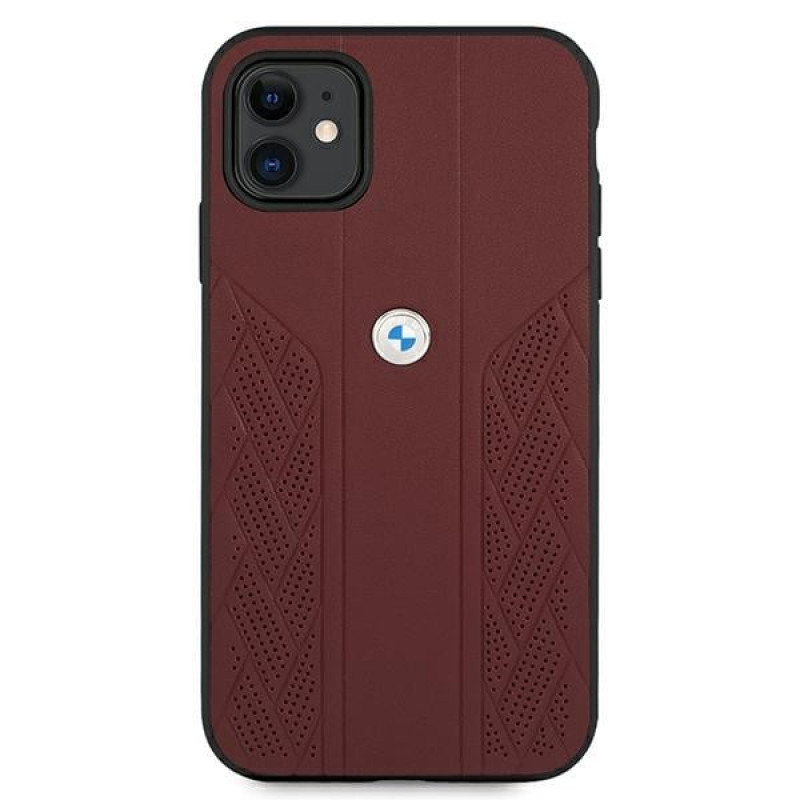 BMW BMHCN61RSPPR Leather Curve Perforate sztywne etui do Apple iPhone 11, czerwone