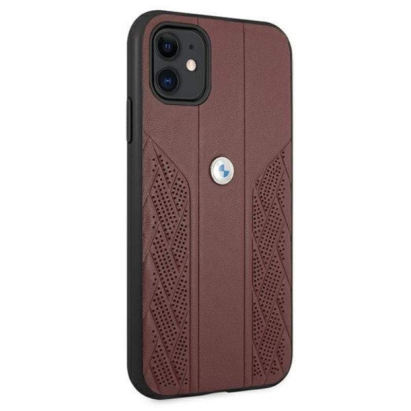BMW BMHCN61RSPPR Leather Curve Perforate sztywne etui do Apple iPhone 11, czerwone