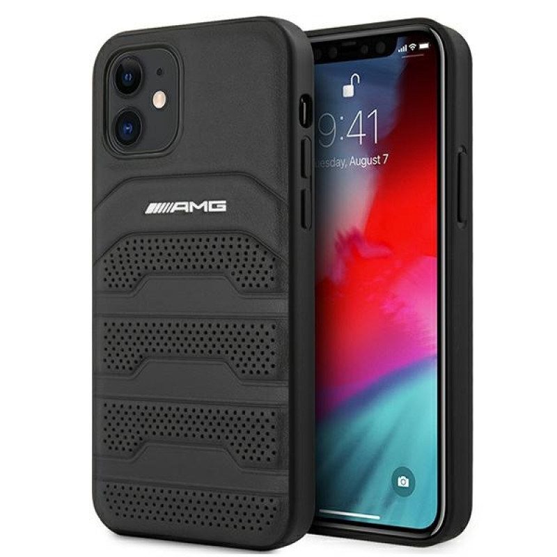 Mercedes-AMG AMHCP12SGSEBK Leather Debossed Lines sztywne etui do Apple iPhone 12 mini, czarne