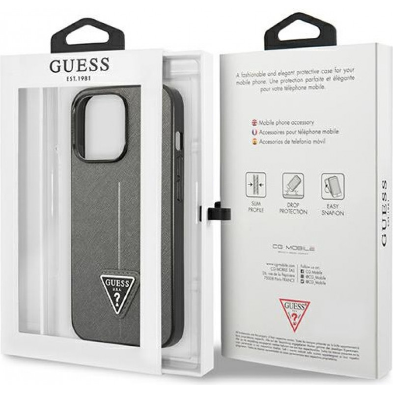 Guess GUHCP13LPSATLG etui hardcase do Apple iPhone 13 Pro, Saffiano Triangle Logo, srebrne
