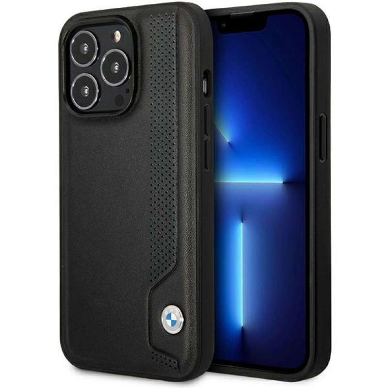 BMW BMHCP14L22RBDK Leather Blue Dots twarde etui do iPhone 14 Pro 6,1", czarne
