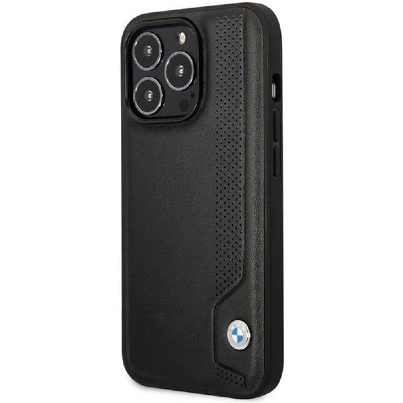BMW BMHCP14L22RBDK Leather Blue Dots twarde etui do iPhone 14 Pro 6,1", czarne