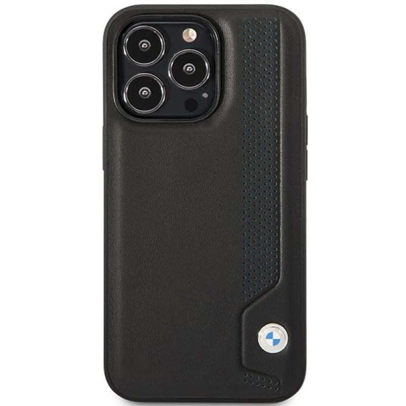 BMW BMHCP14L22RBDK Leather Blue Dots twarde etui do iPhone 14 Pro 6,1", czarne