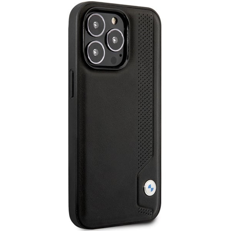 BMW BMHCP14L22RBDK Leather Blue Dots twarde etui do iPhone 14 Pro 6,1", czarne