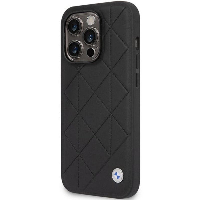 BMW BMHCP14L22RQDK Leather Quilted twarde etui do iPhone 14 Pro 6,1", czarne