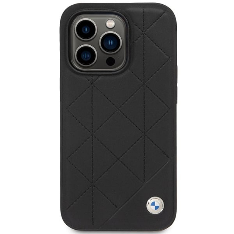 BMW BMHCP14L22RQDK Leather Quilted twarde etui do iPhone 14 Pro 6,1", czarne