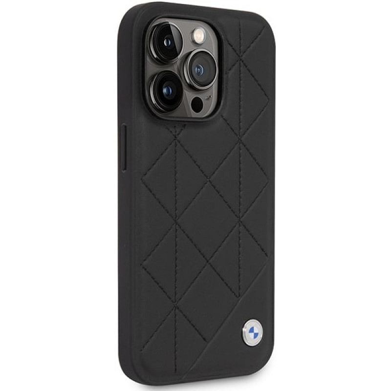 BMW BMHCP14L22RQDK Leather Quilted twarde etui do iPhone 14 Pro 6,1", czarne