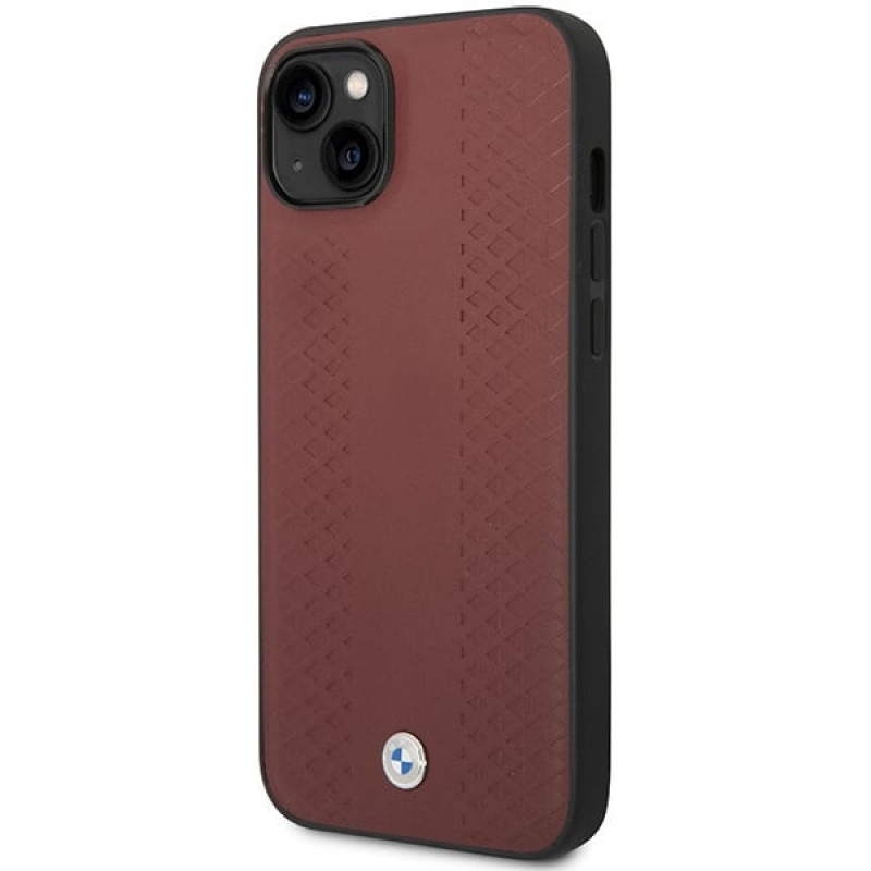 BMW BMHCP14S22RFGR Leather Diamond Pattern twarde etui do iPhone 14 6,1", bordowe