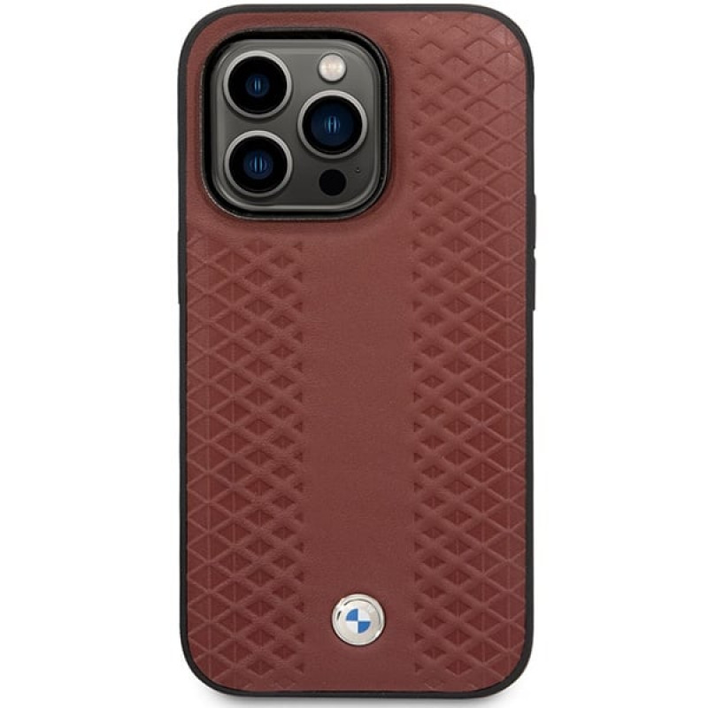 BMW BMHCP14L22RFGR Leather Diamond Pattern twarde etui do iPhone 14 Pro 6,1", bordowe