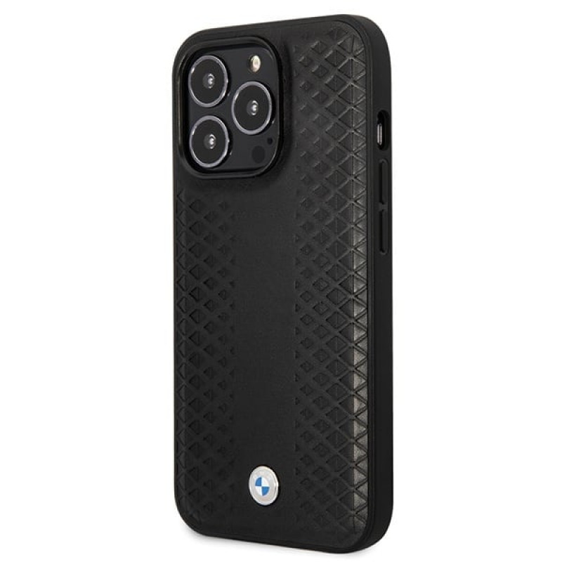 BMW BMHCP14L22RFGK Leather Diamond Pattern twarde etui do iPhone 14 Pro 6,1", czarne