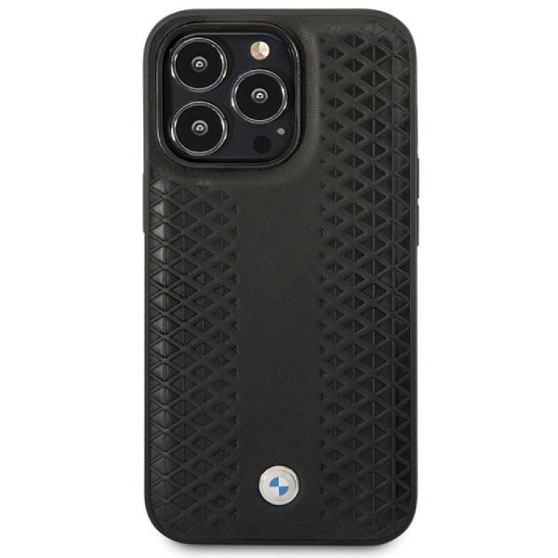 BMW BMHCP14L22RFGK Leather Diamond Pattern twarde etui do iPhone 14 Pro 6,1", czarne