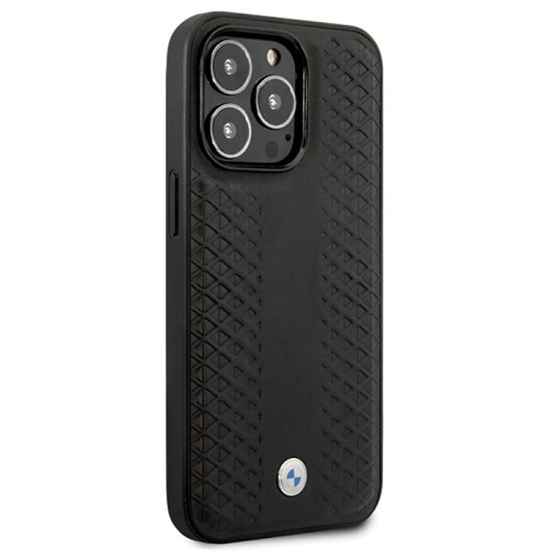 BMW BMHCP14L22RFGK Leather Diamond Pattern twarde etui do iPhone 14 Pro 6,1", czarne
