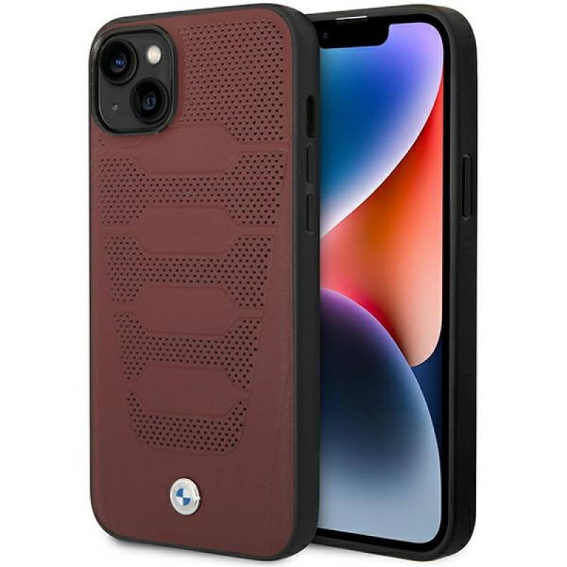 BMW BMHCP14S22RPSR etui do iPhone 14, bordowe, Leather Seats Pattern