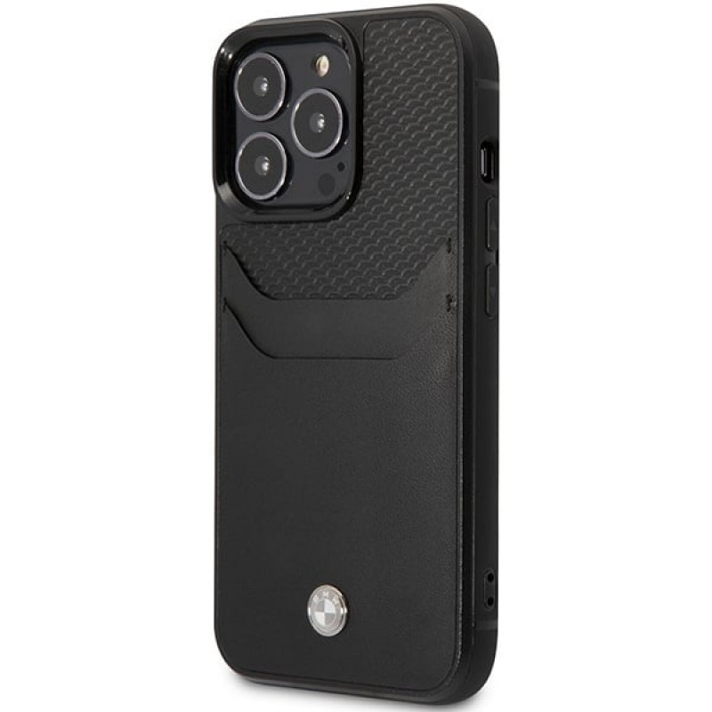 BMW BMHCP14L22RSEPK etui do iPhone 14 Pro, czarne, Leather Card Slot