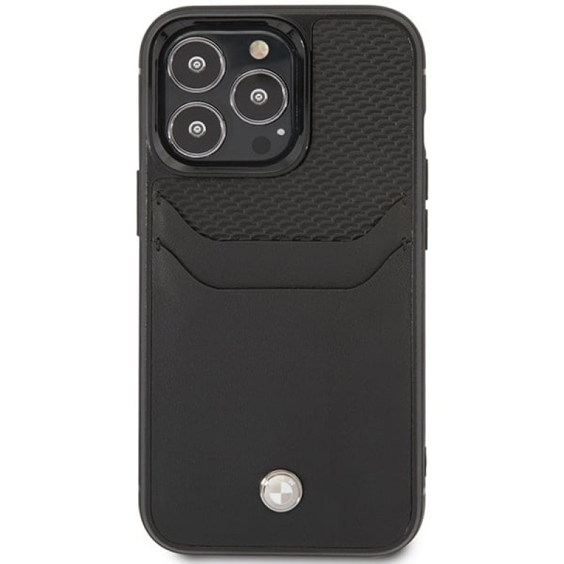 BMW BMHCP14L22RSEPK etui do iPhone 14 Pro, czarne, Leather Card Slot