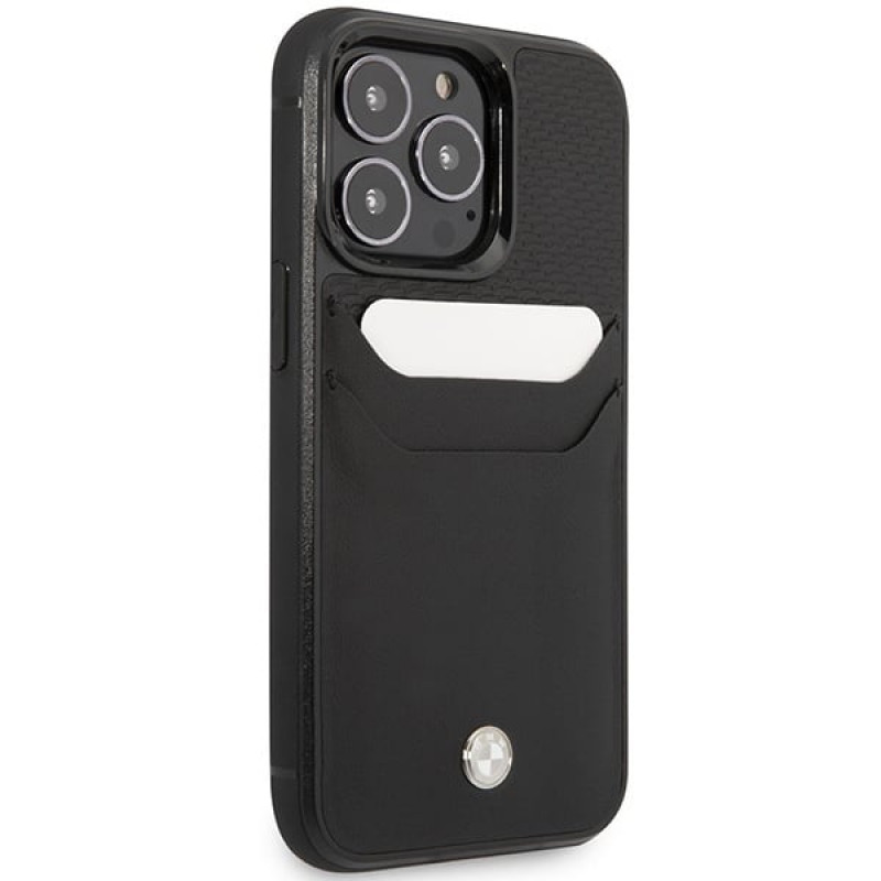 BMW BMHCP14L22RSEPK etui do iPhone 14 Pro, czarne, Leather Card Slot