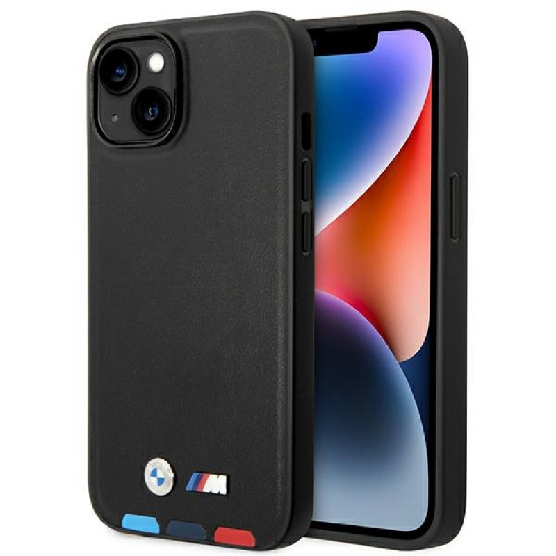 BMW BMHCP14M22PTDK etui do iPhone 14 Plus, czarne, Leather Stamp Tricolor