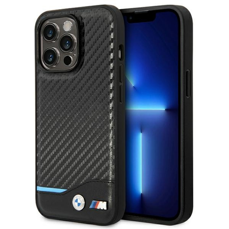 BMW BMHCP14L22NBCK etui do iPhone 14 Pro, czarne, Leather Carbon