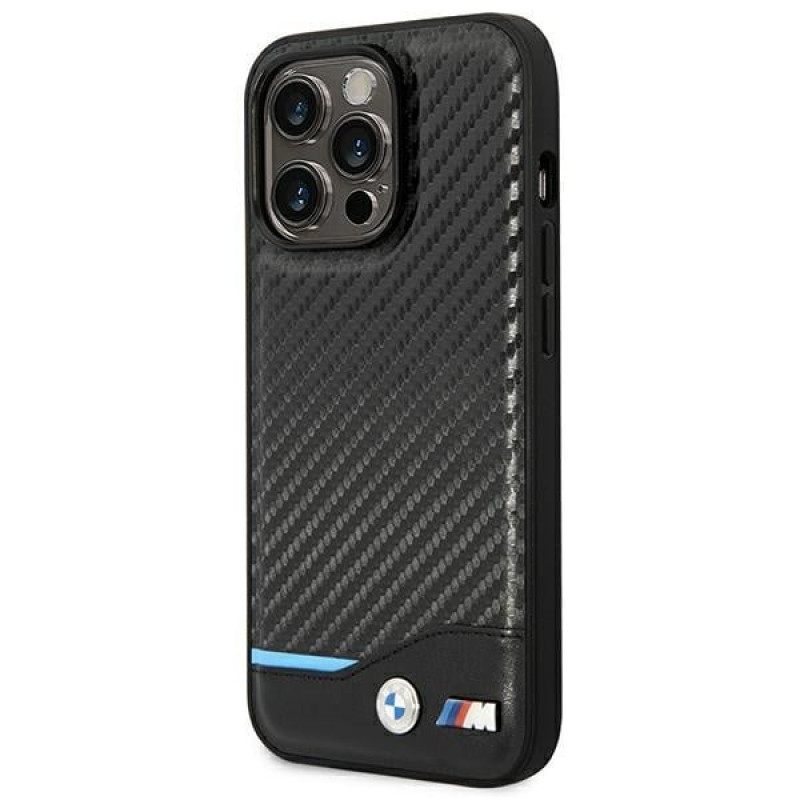 BMW BMHCP14L22NBCK etui do iPhone 14 Pro, czarne, Leather Carbon